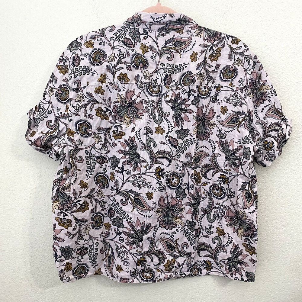 Rachel Zoe Shirt Womens Medium Linen Boho Floral Paisley Pink Button Front - Picture 2 of 7